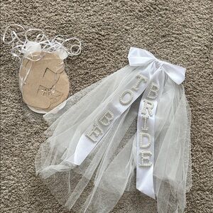 White Bride Veil with Bow and Lettering
